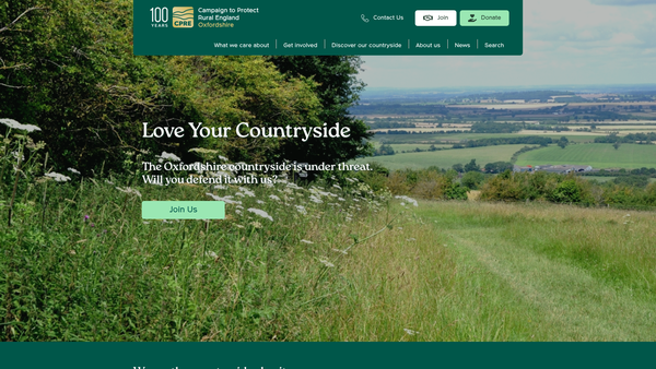 Screenshot of the The Oxfordshire Branch Of The Campaign To Protect Rural England website