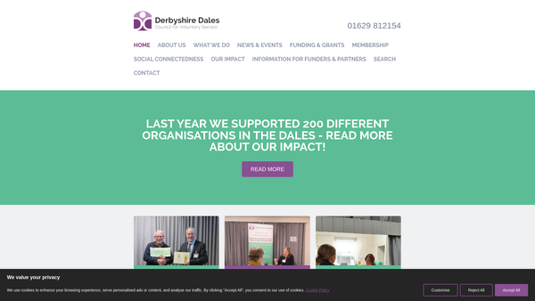 Screenshot of the Derbyshire Dales Council For Voluntary Service website