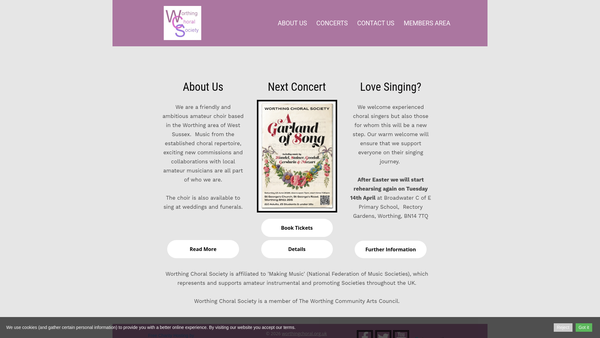 Screenshot of the Worthing Choral Society website