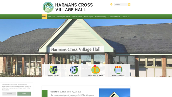 Screenshot of the Harmans Cross Village Hall website