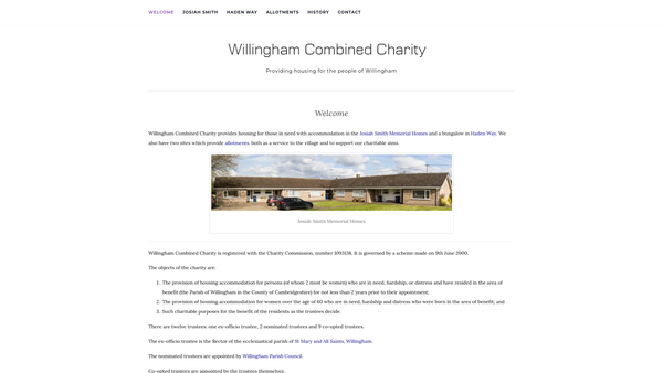 Screenshot of the Willingham Combined Charity website