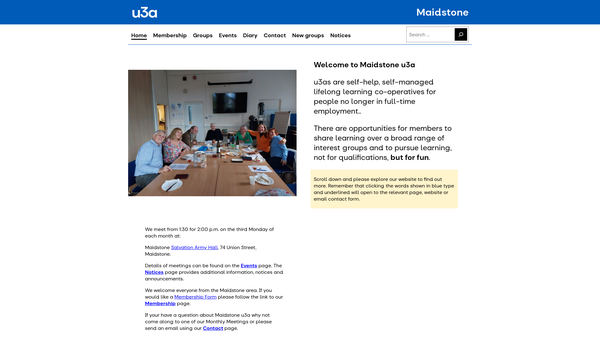 Screenshot of the The Maidstone U3A website