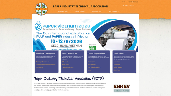 Screenshot of the Paper Industry Technical Association website