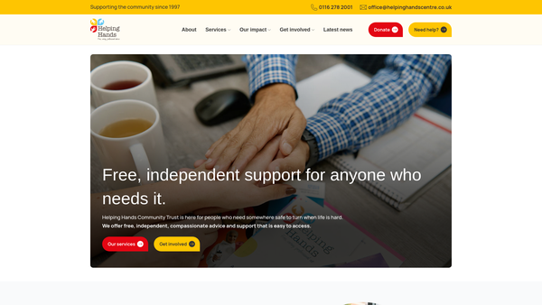 Screenshot of the Helping Hands Community Trust website