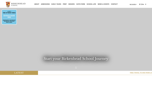 Screenshot of the Birkenhead School website