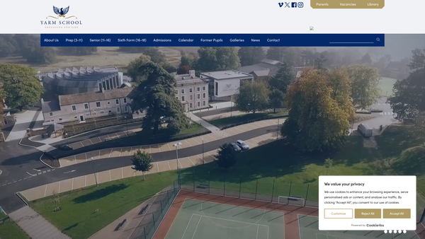 Screenshot of the Yarm School website