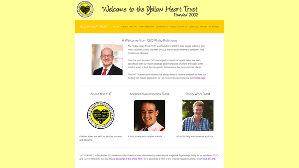 Screenshot of the The Yellow Heart Trust website