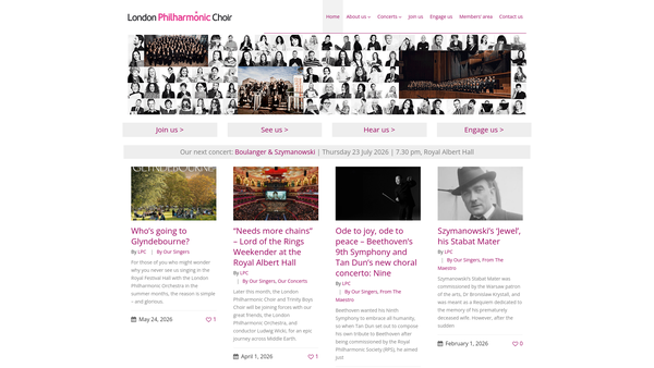 Screenshot of the London Philharmonic Choir website
