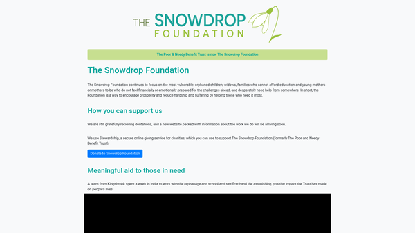 Screenshot of the The Snowdrop Foundation website