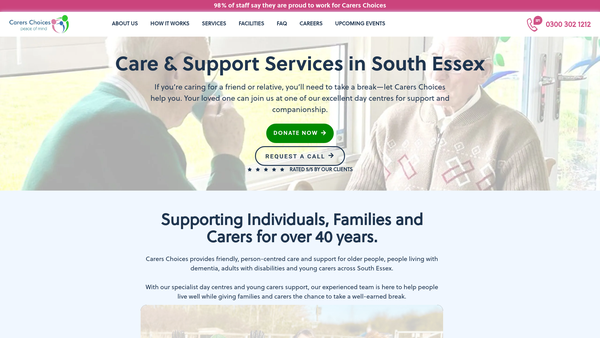 Screenshot of the Carers Choices website