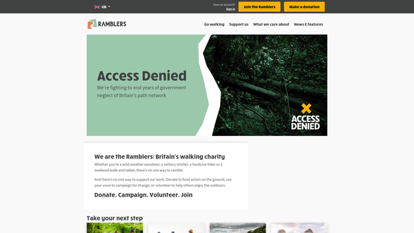 Screenshot of the The Ramblers' Association website