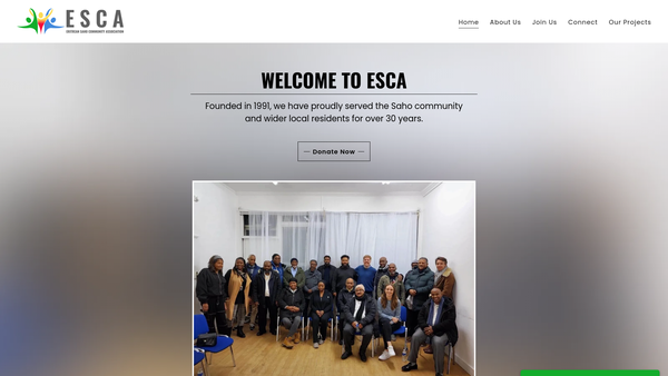 Screenshot of the Eritrean Saho Community Association website