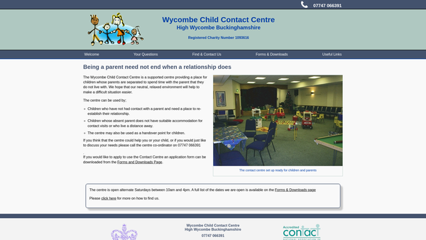 Screenshot of the Wycombe Child Contact Centre website