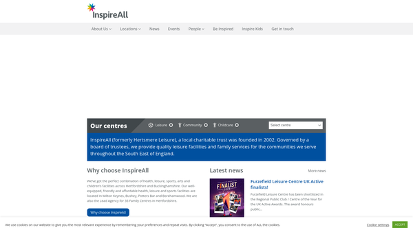 Screenshot of the InspireAll Leisure & Family Support Services website