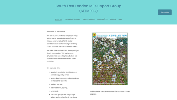 Screenshot of the South East London ME Support Group website