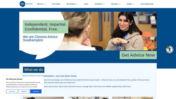 Screenshot of the Southampton Citizens Advice Bureau website