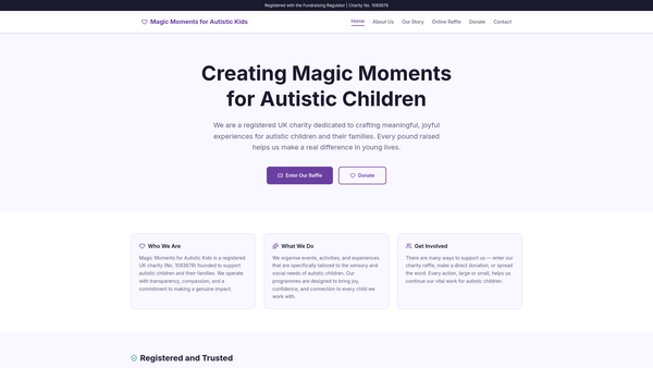 Screenshot of the Magic Moments For Autistic Kids website