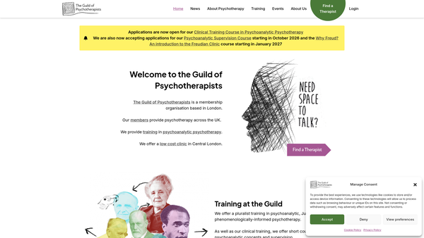 Screenshot of the The Guild Of Psychotherapists website