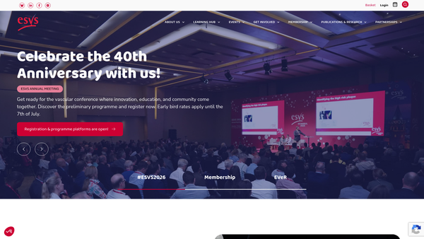 Screenshot of the European Society For Vascular Surgery website