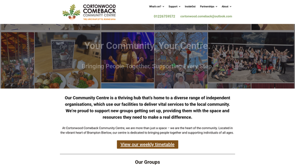 Screenshot of the Cortonwood Comeback Community Centre website