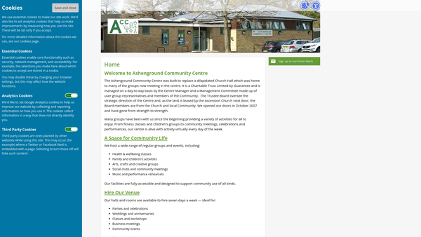 Screenshot of the Ashenground Community Centre website