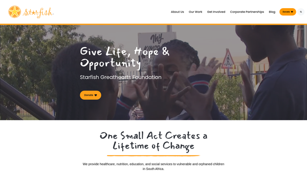 Screenshot of the Starfish Greathearts Foundation website