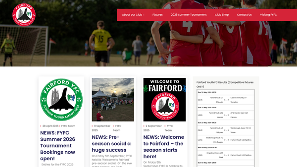 Screenshot of the Fairford Town Youth Football Club website