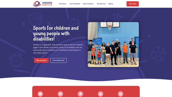 Screenshot of the Horizon Sports Club website
