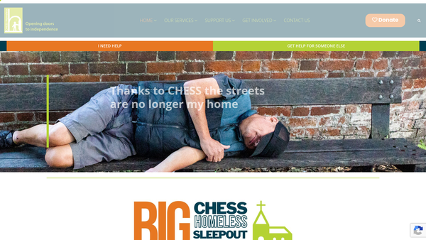 Screenshot of the CHESS Homeless website
