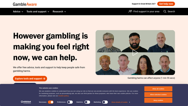 Screenshot of the Gambleaware website