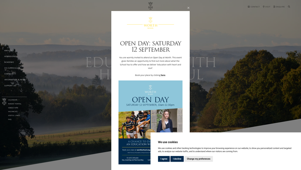 Screenshot of the Worth School website