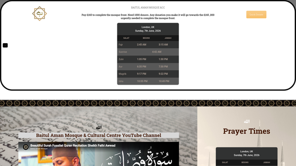 Screenshot of the Baitul Aman Mosque And Cultural Centre website