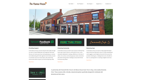 Screenshot of the The Manna House (Tamworth) Co website