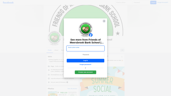 Screenshot of the Friends Of Meersbrook Bank School website