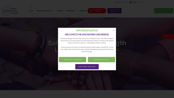 Screenshot of the Juno Women's Aid website