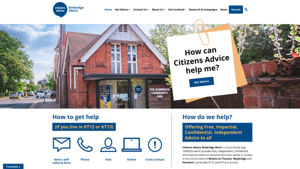 Screenshot of the Citizens Advice Elmbridge (West) website