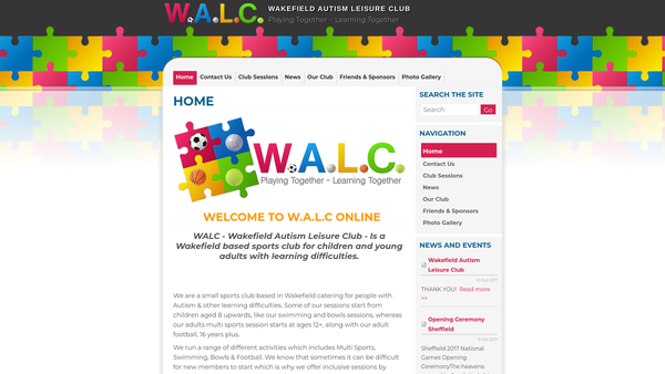 Screenshot of the Wakefield Autism Leisure Club website