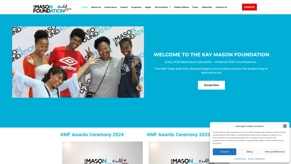 Screenshot of the The Kay Mason Foundation website