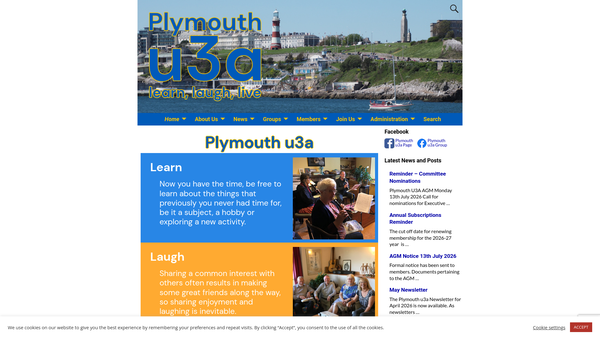 Screenshot of the The Plymouth U3A website