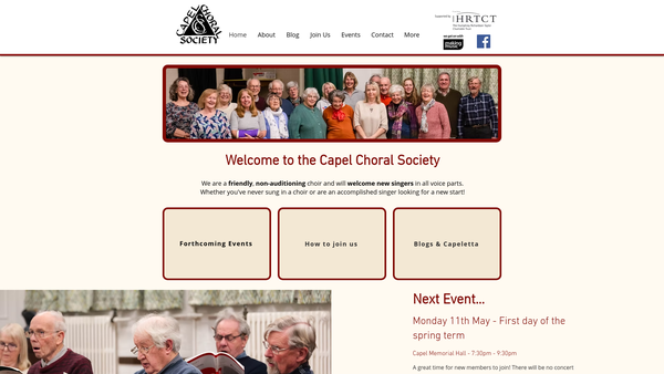 Screenshot of the Capel Choral Society website