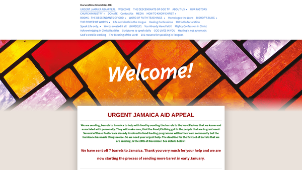 Screenshot of the Harvestime Evangelistic Ministries UK website