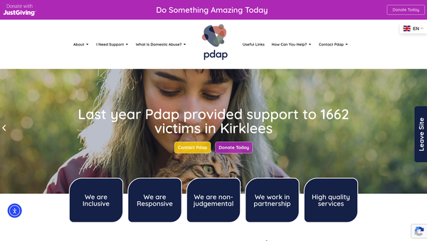 Screenshot of the Pennine Domestic Abuse Partnership website