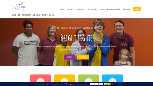Screenshot of the Runnymede Special Needs Junior Youth Club (Bright Lights) website