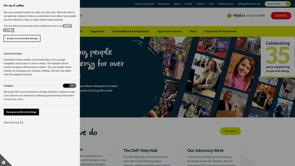Screenshot of the The British Allergy Foundation website