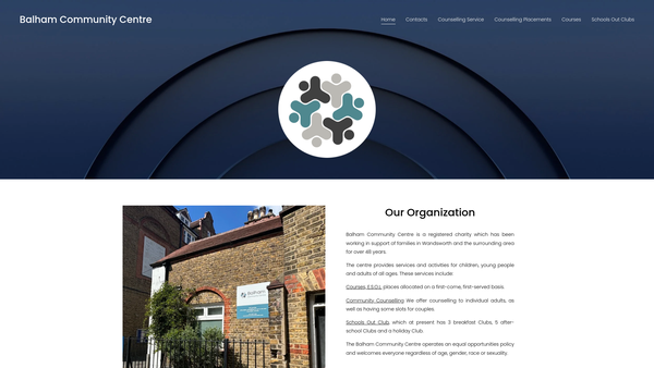 Screenshot of the Balham Community Centre website