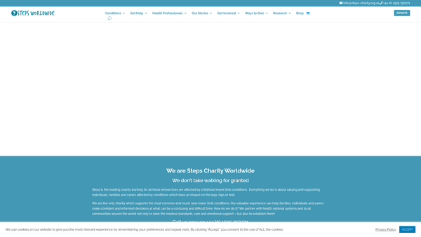 Screenshot of the Steps Charity website