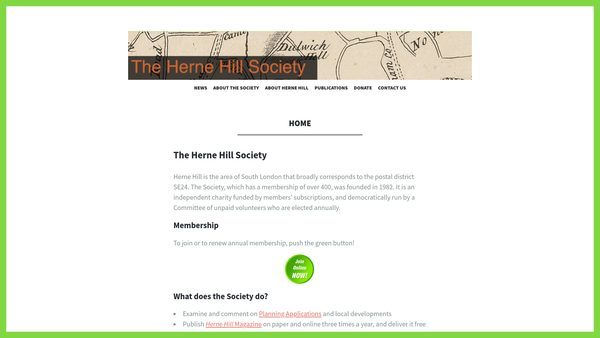 Screenshot of the The Herne Hill Society website