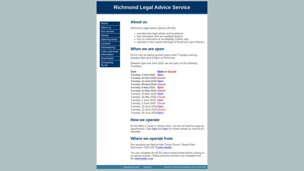 Screenshot of the Richmond Legal Advice Service website