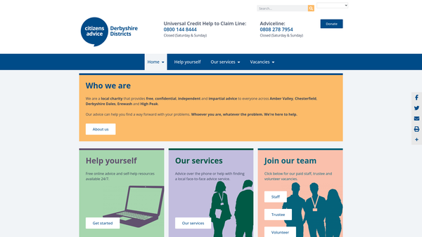 Screenshot of the Derbyshire Districts Citizens Advice Bureau website