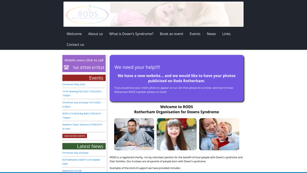 Screenshot of the Rotherham Organisation For Down's Syndrome website